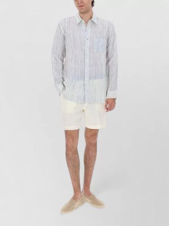 120% Lino striped button down collar shirt pocket