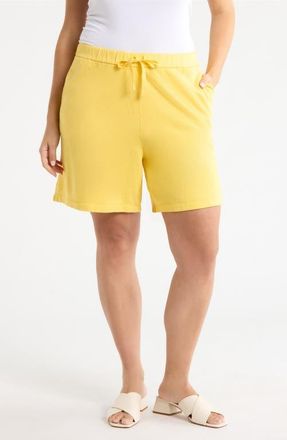 Eileen Fisher Organic Cotton French Terry Drawstring Shorts in Solei at Nordstrom, Size 1X