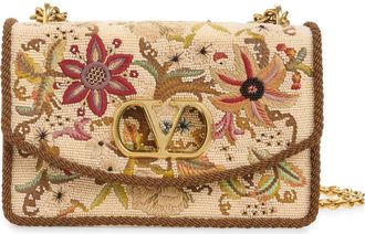 Valentino Garavani VLogo Embroidered Silk Shoulder Bag in Beige Multi at Nordstrom
