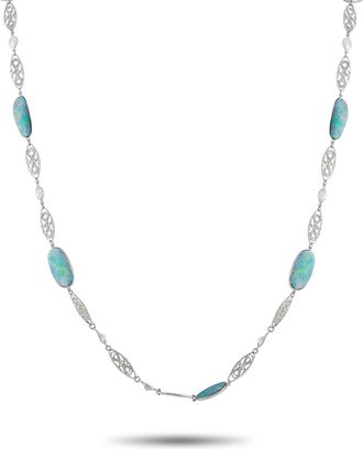 Luxury Bazaar Platinum 5.50ct Diamond and Opal Necklace MF25-012326