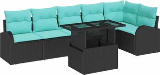 vidaXL Conjunto De Sof&aacute; De Jard&iacute;n 7 Uds. Negro Polirat&aacute;n Vidaxl