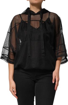 Dolce & Gabbana Black See Through Hooded Pullover Womens Sweater