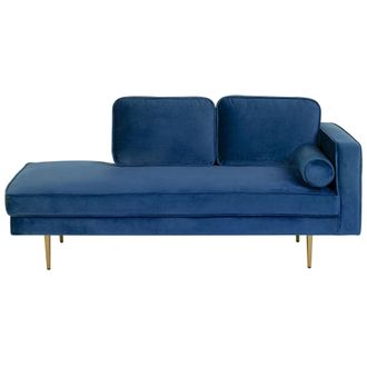 Beliani Beliani - Chaise Longue Tapizado En Terciopelo Azul Marino Versi&oacute;n Derecha Patas De Metal Dise&ntilde;o Moderno Miramas