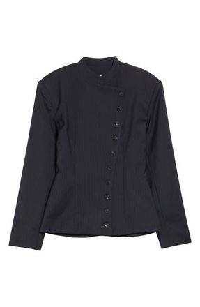 Paloma Wool Banjo Asymmetric Stretch Pinstripe Jacket in Dark Grey at Nordstrom, Size Medium