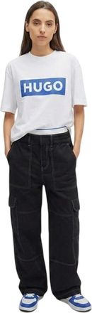 HUGO BOSS Unisex T-shirt met dooslogo voor volwassenen (Wit)