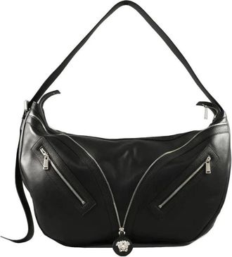 Versace Collection Curved Black Leather Shoulder Bag