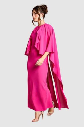 Coast Ruffle Chiffon Cape Crepe Maxi Dress in Fuchsia at Nordstrom, Size 12