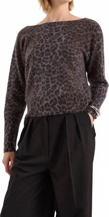 Brodie Brushed Leopard Button Back Jumper In Soft Camel
