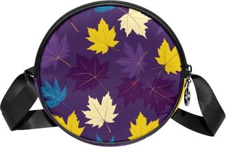 Generic Circle Crossbody Bag for Women, Art Leaf Small Sling Bag Daypack with Zipper Adjustable Shoulder Straps Casual Ladies Girls Round Purse