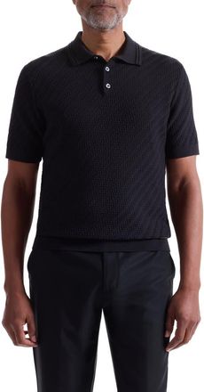 Bugatchi Basket Stitch Cotton Blend Polo Sweater in Black at Nordstrom, Size Large