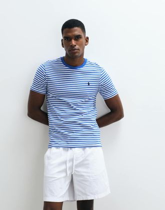 Polo Ralph Lauren Icon - T-shirt custom slim-fit blu a righe con logo