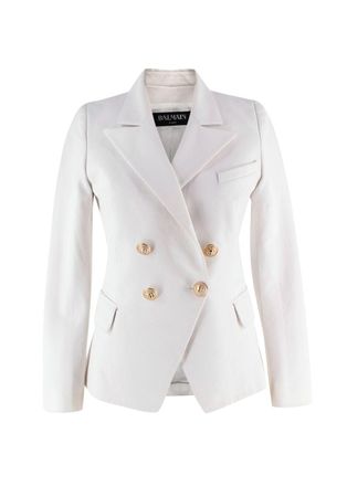 Balmain White Double Breasted Blazer with Gold Button Detail Size XS