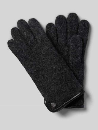 Roeckl Walkhandschuhe aus Schurwolle mit Wappen Emblem in Anthrazit, Gr&ouml;&szlig;e 8