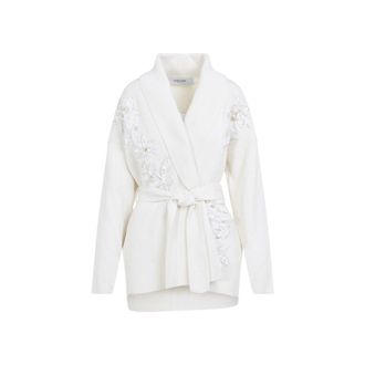 Golden Goose Shawl Collar Cardigan With Floral Embroidery And Self-Tie Belt
