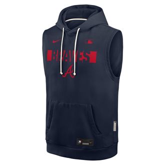 Nike Atlanta Braves Authentic Collection Standard Issue Nike Mens Dri-FIT MLB Sleeveless Pullover Hoodie in Blue | 03B44RHAW-4T2