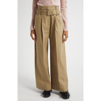 Simone Rocha Multi Belt Loop Pleated Wide Leg Trousers in Stone at Nordstrom, Size 2 Us