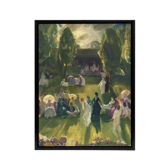 Artery8 George Bellows Tennis at Newport Painting Detail Framed Canvas Art in Green | Size: W24 x H32