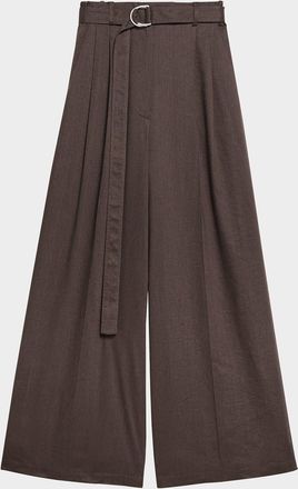 Helmut Lang Wide Double-Pleat Trousers with Belt