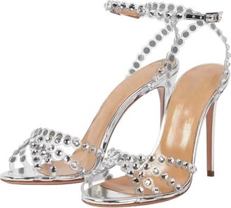 Generic Womens Transparent High Heel Sandals Rhinestone Ankle Strap Party Dress Shoes Silver