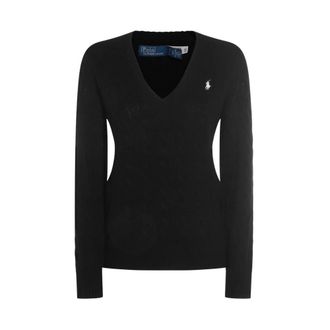 Ralph Lauren Pullover met V-hals en kabelsteek - Dames - V-hals truien - Zwart - M - Truien & Vesten