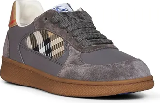 Burberry Mens Sneakers Terrace Leather Tower Grey-Sand Beige Calf Trainers
