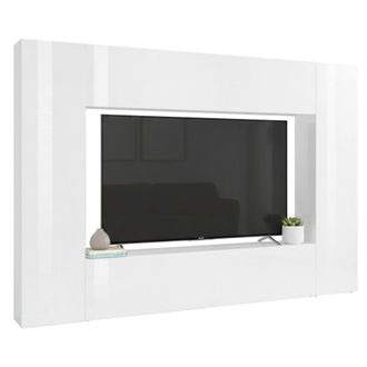 Dmora Pared Equipada Dgirm, Conjunto De Sal&oacute;n Mueble Tv Con 4 Puertas, Mueble De Sal&oacute;n Polivalente, 100% Made In Italy, Cm 260x30h180, Blanco Brillante - Dm