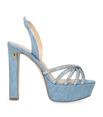 Jennifer Chamandi Roberto 130 Embellished Denim Sandals Size 37