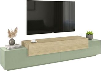 Dmora Mobile Porta tv Curino, 3 Ripiani, 4 Vani Made in Italy, Apertura a Ribalta, 240x45x51.5h cm Verde