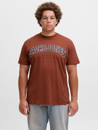 Jack & Jones Plus Size T-Shirt JJECALEB VARSITY TEE SS O-NECK NOOS PLS, Herren, Gr. 4XL, rot (burnt henna), Jersey, Obermaterial: 100% Baumwolle, JACK & JONES PLUSSIZE, bedr