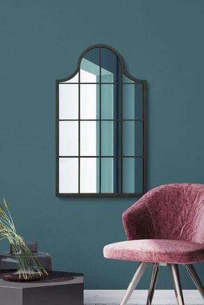 MirrorOutlet Black Metal Framed Arched Wall Mirror 41 X 24 (104CM X 62CM) | Size: 1 Pack