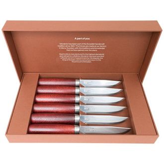 Morakniv STE-13662 Set di coltelli da bistecca classici con lama in acciaio inossidabile 14C28N svedese da 11 cm e manico in legno di betulla rosso
