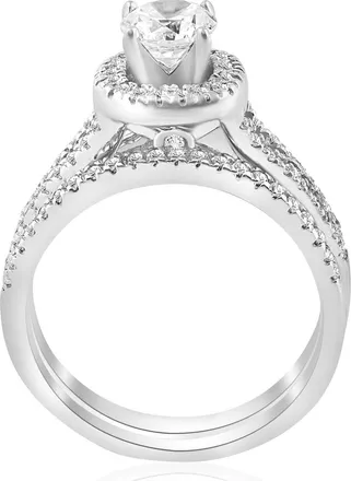 Pompeii3 1ct Halo Diamond Engagement Ring Set Split Shank Bridal Wedding 14K White Gold Size Selectable