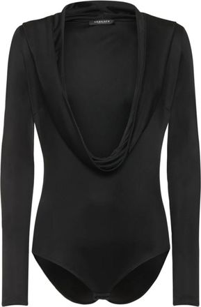 Versace Elegante Bodysuit met Lange Mouwen en Diepe Halslijn - Dames - Bodies - Zwart - XS - Tops