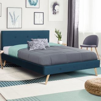 IDMarket Cama Doble Escandinava Oslo 140 X 190 Cm Tela Azul Pato