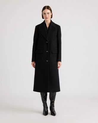 NVLT Womens Faix Wool Longline Coat with Four Pockets and Notch Collar