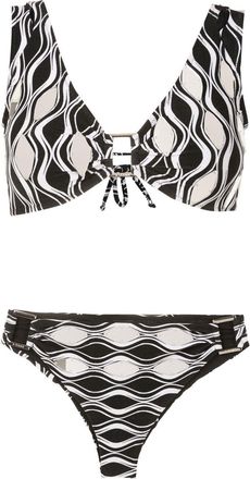 Amir Slama wave-print hardware-detail bikini set - women - Polyamide/Elastane - GG - Black