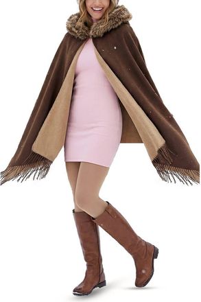 Saachi Faux Fur Trim Hooded Scarf in Brown at Nordstrom Rack