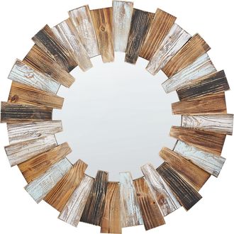 Beliani Beliani - Espejo De Pared De Vidrio Madera Clara Blanco Negro 62 Cm Mdf A Mano Ecatepec