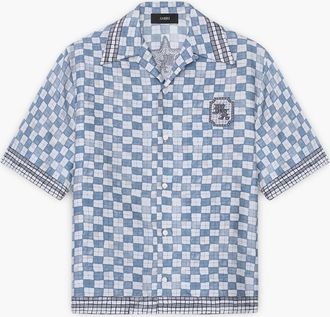 Amiri Mens MA CHECKERED BOWLING SHIRT - Blue - Size: 42/Regular