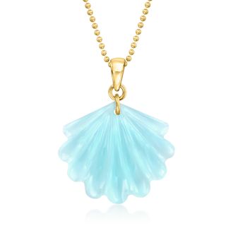 Ross-Simons Blue Chalcedony Seashell Pendant Necklace in 18kt Gold Over Sterling
