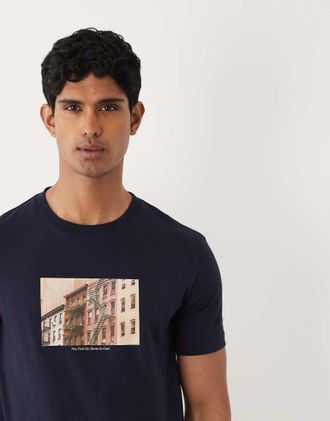 GANT T-shirt a maniche corte blu scuro con grafica di immagine