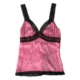 Dolce & Gabbana Sleeveless Tops, female, Pink, Size: S Pink Lace Silk Camisole Top
