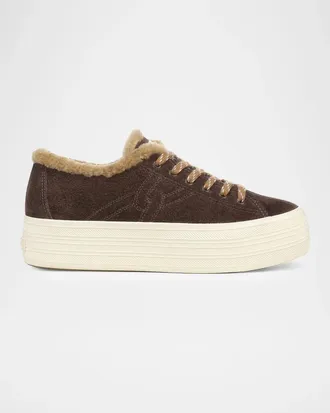 Veronica Beard Truett Shearling-Lined Suede Platform Sneakers