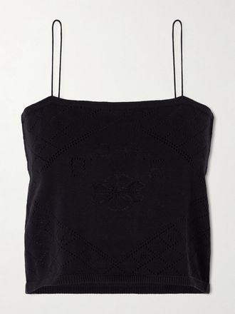 Bode Canotta Cropped In Cotone Con Logo Ricamato Anisette - Nero