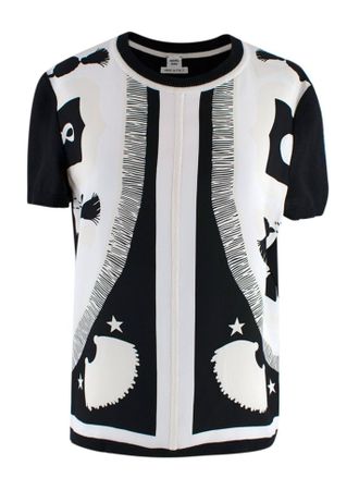 Herm&egrave;s Black and White Printed Silk Twill Top Size S