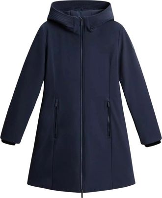 Woolrich Tech Softshell Dons Parka met Vrouwelijke Silhouet - Dames - Parka Jassen - Blauw - XL - Leer - Jassen