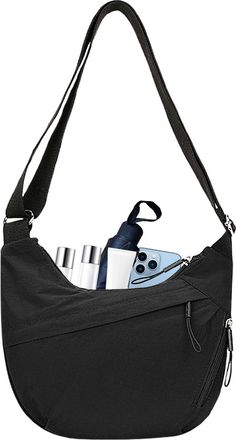 Generic Nylon Shoulder Pocket for Women,Adjustable Sling Bag Nylon Shoulder Bag | Roomy Crescent Multi Pocket Small Hobo Bag for Women & Girls, Black, Refer t