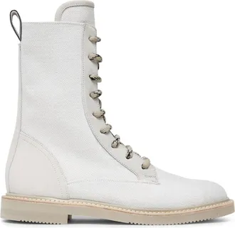Brunello Cucinelli leather combat boots - women - Cotton/Leather/Linen/Flax/Rubber - 36 1/2 - White