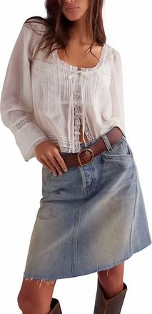 Free People Suzy Denim Midi Skirt In Sun Ston Blu