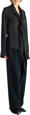 Balmain Silk shirt with tie collar in Black at Nordstrom, Size 36